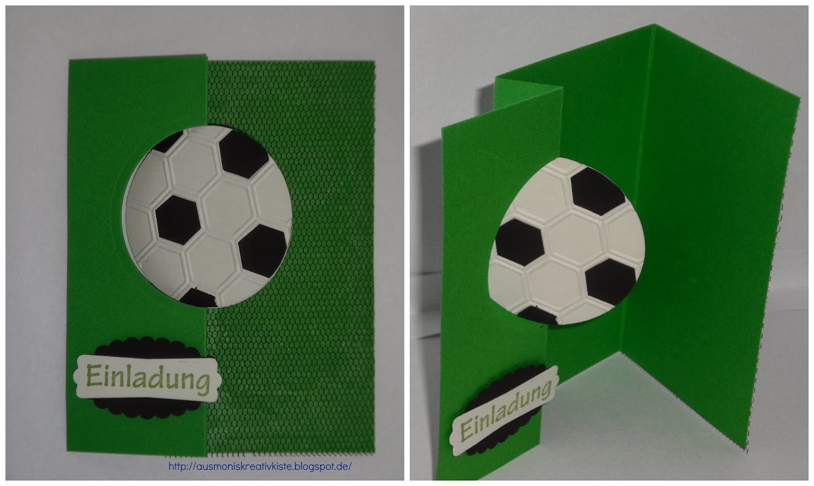 Monis Kreativkiste: Geburtstagsmotto Fußball - Einladungskarte die Zweite