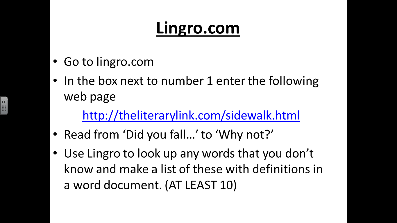 Mr Banwell Year 9 English On the sidewalk bleeding Lesson 2