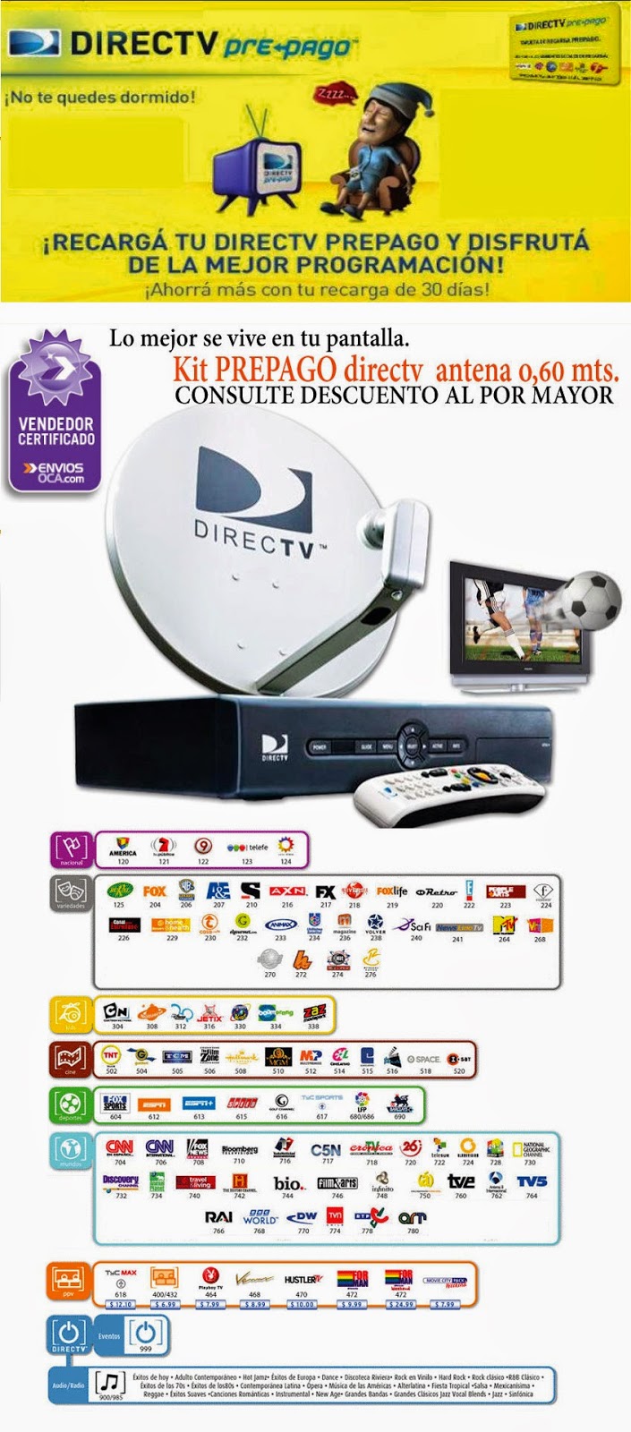 IMPERDIBLES para VOS KIT PREPAGO DIRECTV 299 + 3 DIAS GRATIS