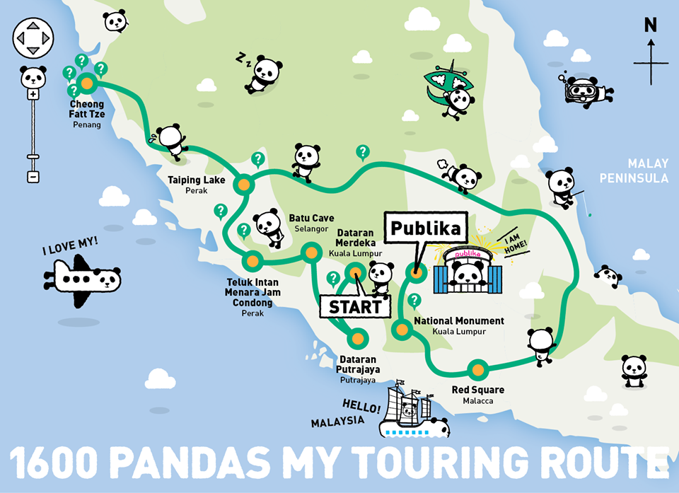 1600 PANDAS Touring Route in Malaysia and 15 locations ending at Publika