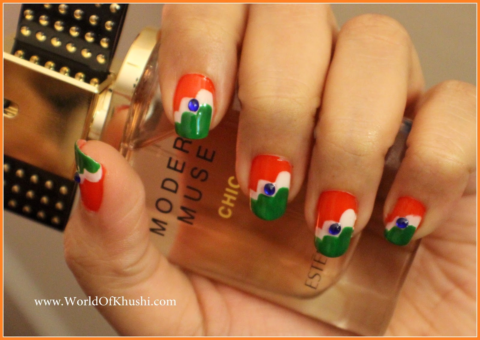 KhushiWorld - A World Of Recipes,Arts,Crafts,DIY,Fashion,Beauty and much  more: Tri-Color Scallop Nail Art | Festive Special