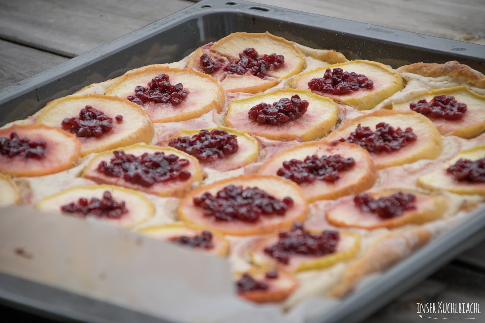 inser Kuchlbiachl: Apfel Preiselbeer Kuchen mit Quarkcreme