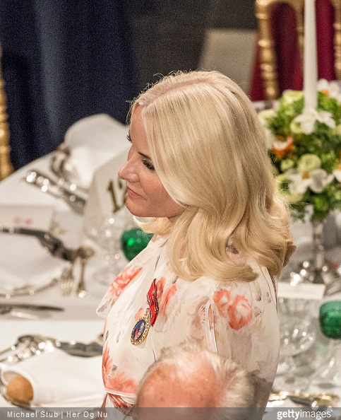 Crown Princess Mette-Marit of Norway attends a private party in Fredensborg Castle during the festivities for the 75th birthday of the Danish Queen