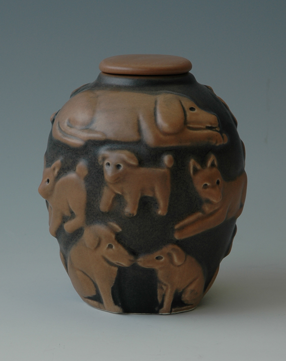 clay dog urn