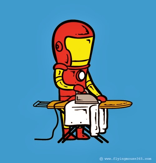 07-Iron-Man-Ironing-Business-Illustrator-Chow-Hon-Lam-Superheroes-Part-Time Jobs-www-designstack-co