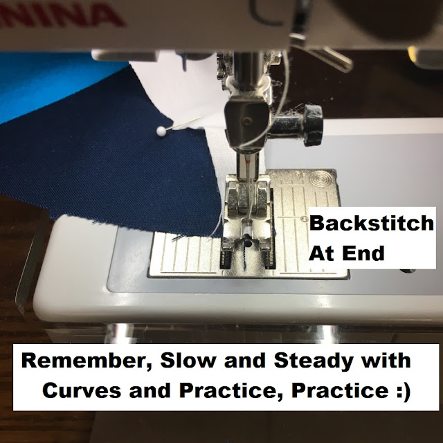 correctly finishing backstitching with curve quilting