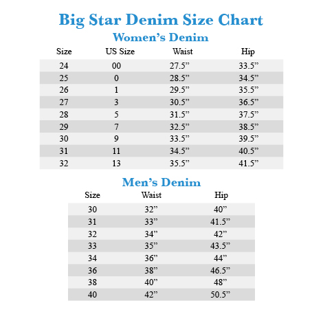 Big Star Size Chart