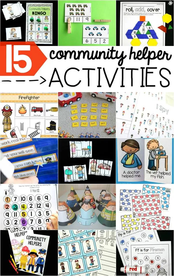 15 ideas for teaching community helpers.  Lots of freebies!
