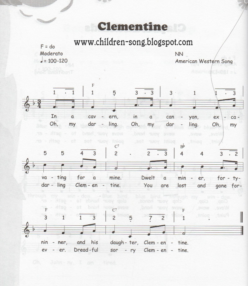 Oh Darling Clementine Song with Notes and