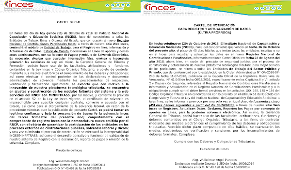 REGISTRO NACIONAL DE CONTRIBUCIONES PARAFISCALES INCES REGISTRO NACIONAL DE CONTRIBUCIONES PARAFISCALES INCES