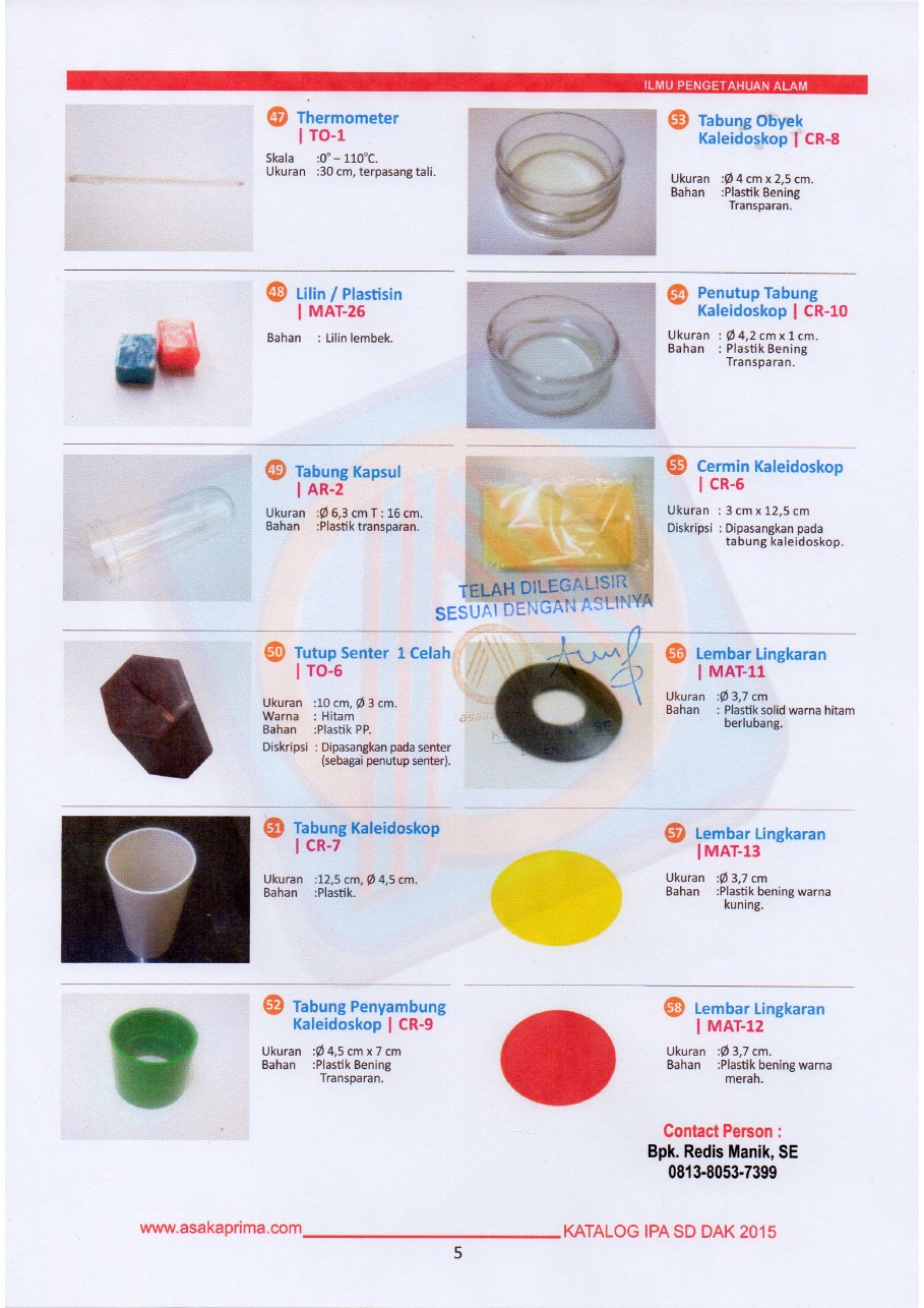 Alat Peraga IPA SD RAB DAK SD 2016 Produsen Alat