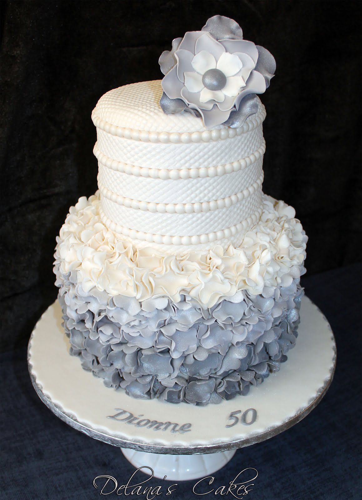 Delana's Cakes: 2 Tier Silver ruffles Wedding Cake