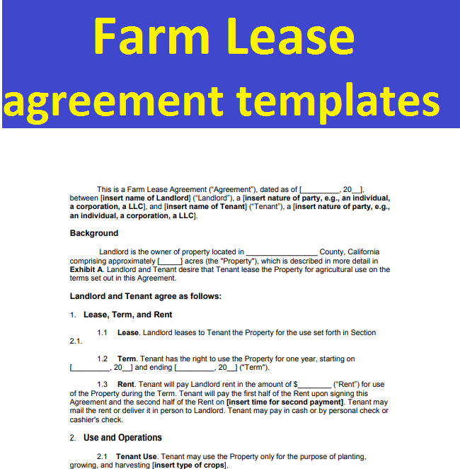 Farm Lease agreement templates form in word and pdf Sample Contracts Contract Templates