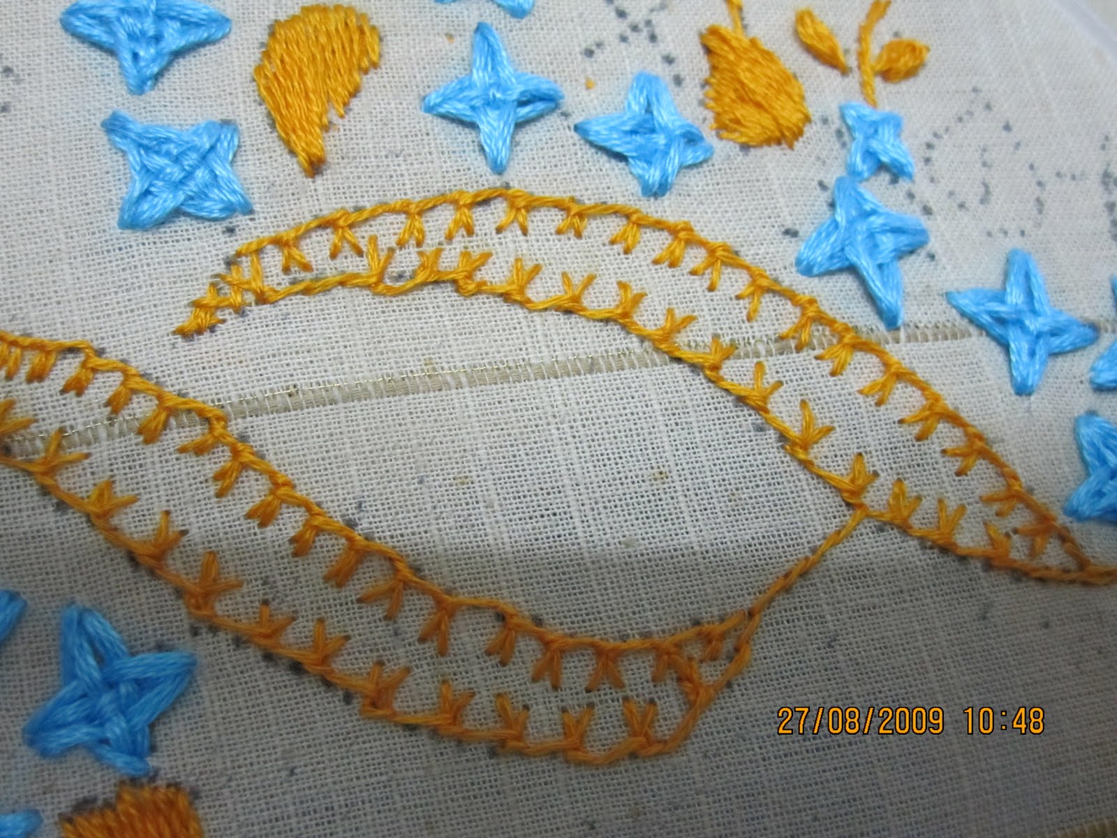 Sadala's Embroidery Woven cross stitch & German Knotted Buttonhole
