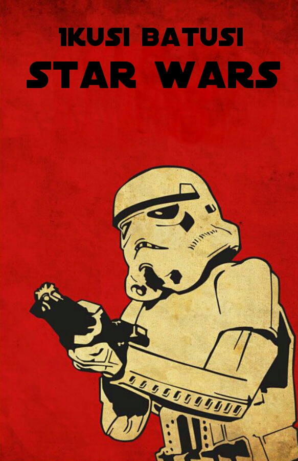 cartel de star wars e ikusi batusi con un stormtrooper y fondo rojo
