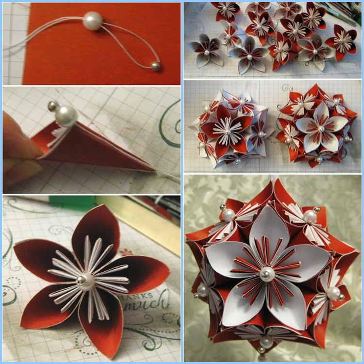 DIY origami kusudama de flores de cerejeira