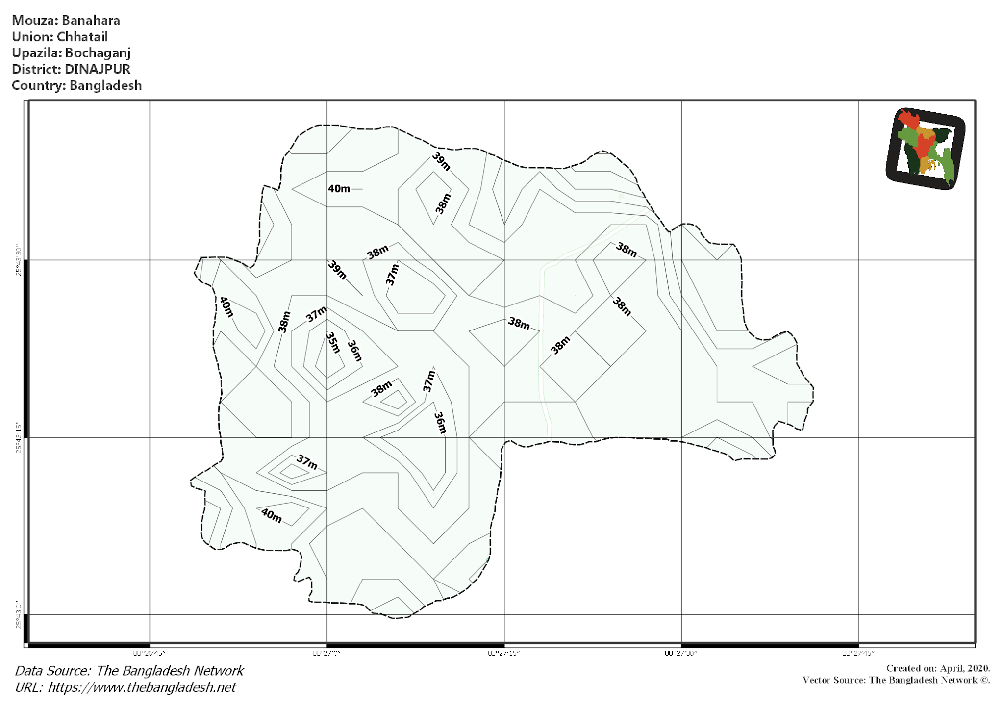 Map of Banahara Mouza of Bochaganj Upazila, DINAJPUR, Bangladesh.