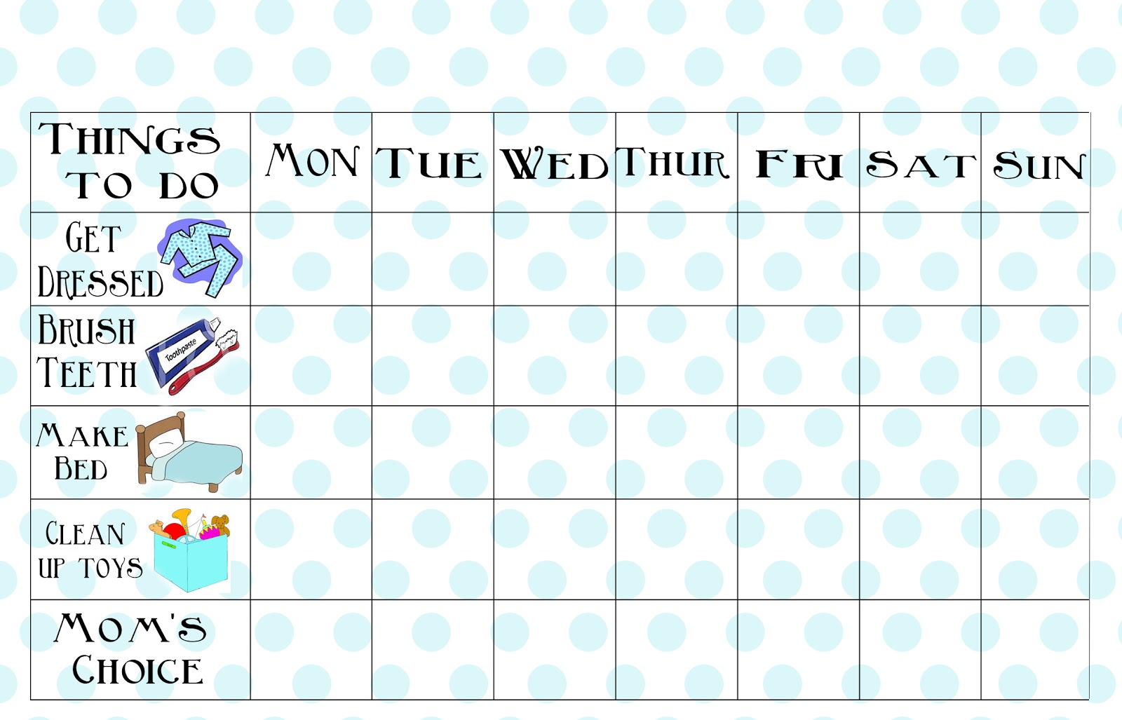 Free Printable Chore Chart Free Printable Chore Chart