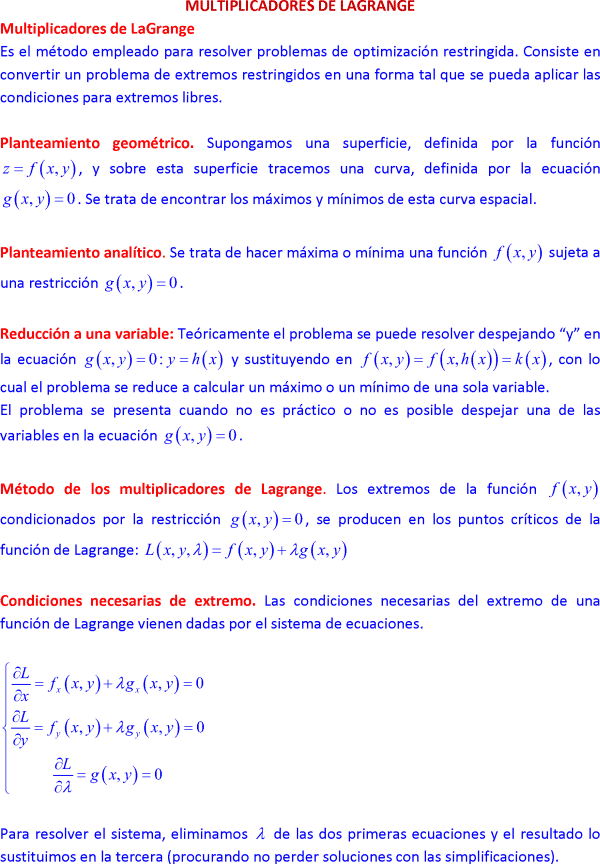 Multiplicadores De Lagrange Pdf Ejercicios Y Ejemplos Resueltos