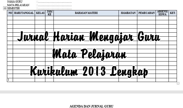 Jurnal Harian Mengajar Guru Mata Pelajaran Kurikulum 2013 Lengkap Makalah Pedia