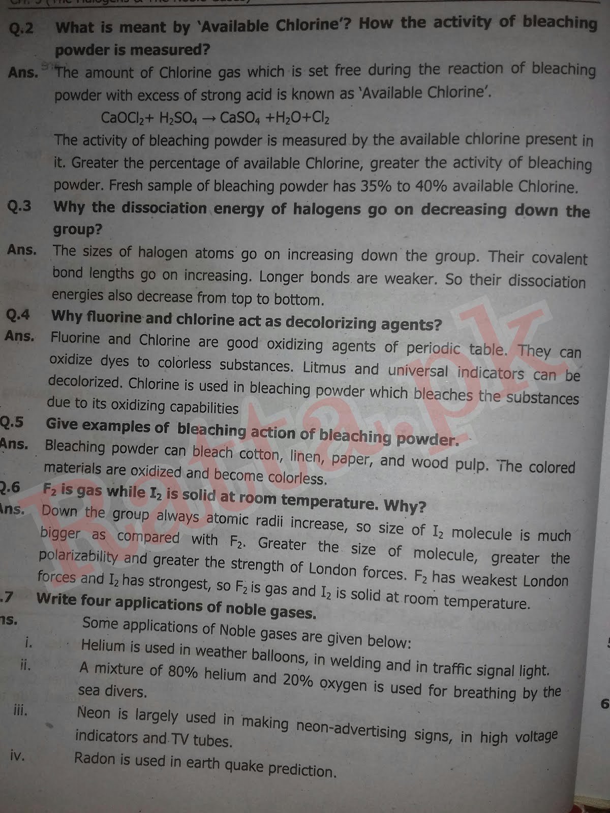  2nd Year Chemistry Chapter 5 Short Questions