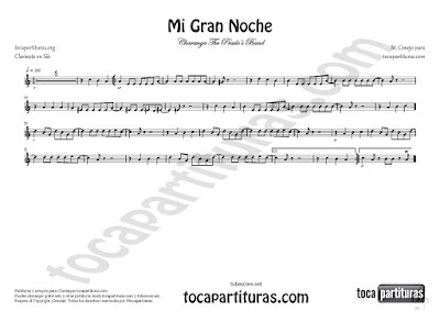 Mi Gran Noche Partitura de Clarinete en Si bemol de Raphael Sheet Music for Clarinet