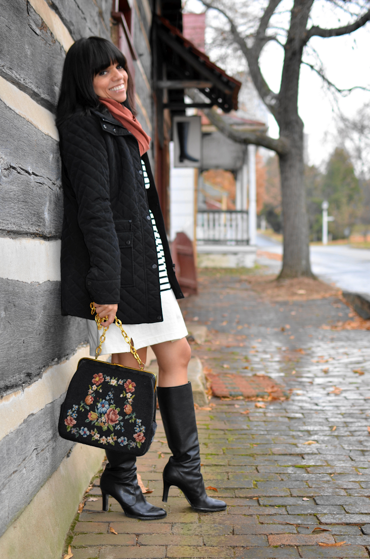 Puffer Jacket - Striped Sweater Dress | MY SMALL WARDROBE