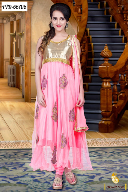 Pretty Light Pink Color Party Wear Long Anarkali Salwar Suits and Dresses Online Collection with Discount Offer Price Sale