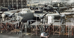 Lancaster bombers in Avro's factory at Woodford color photos of World War II worldwartwo.filminspector.com