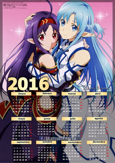 calendario 2016 sword art online