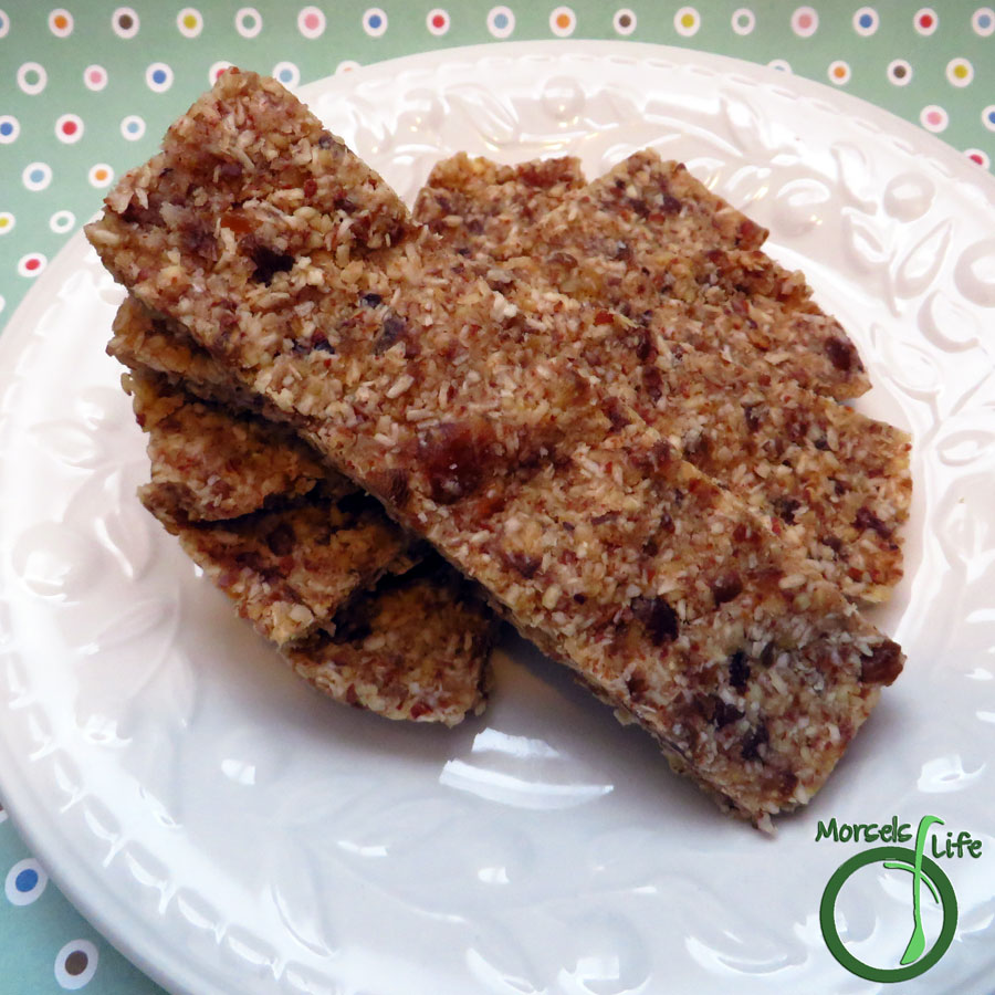Morsels of Life - Smoky Almond Coconut Bars - Smoked almonds formed into a sweetly savory granola bar with coconut shreds and dried dates. You've got to try these smoky almond coconut bars!