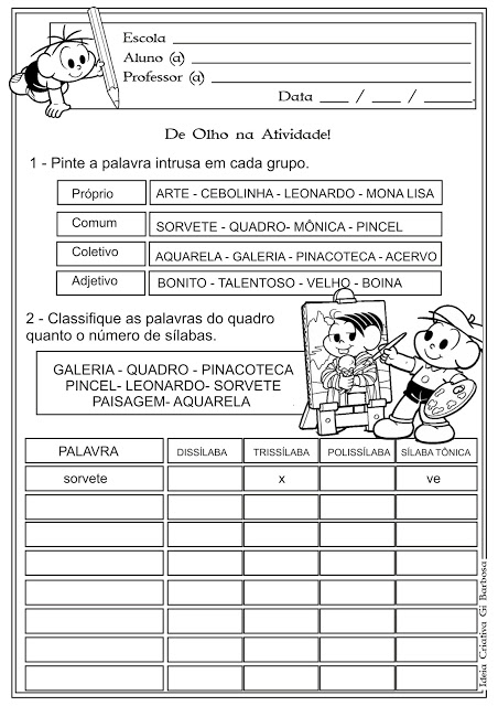 Atividade  Lingua Portuguesa 3º e 4º Ano