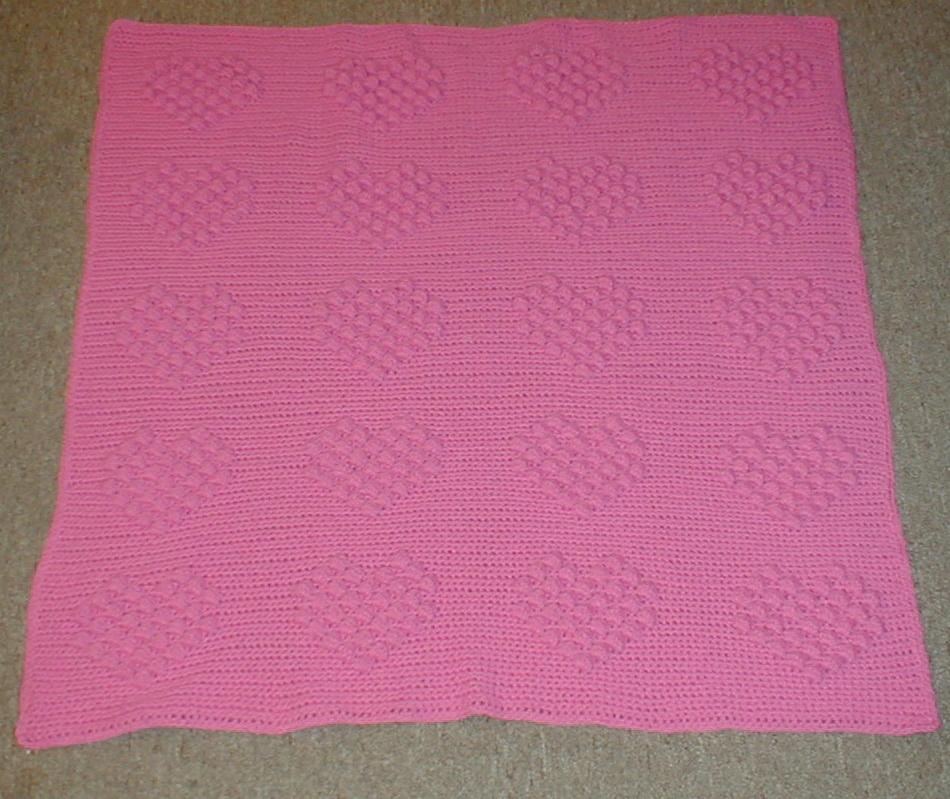 Karens Crocheted Garden of Colors Bubble Gum Pink Hearts Baby Blanket