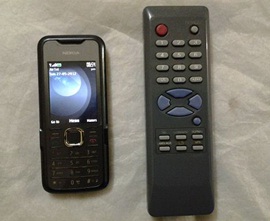 A mobile phone and a TV remote