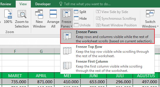 Cara Freeze Panes Lebih Dari Satu Baris 2