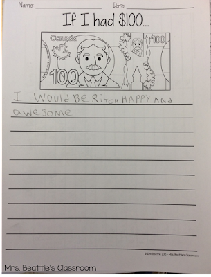 Photo of "If I had $100" writing page.