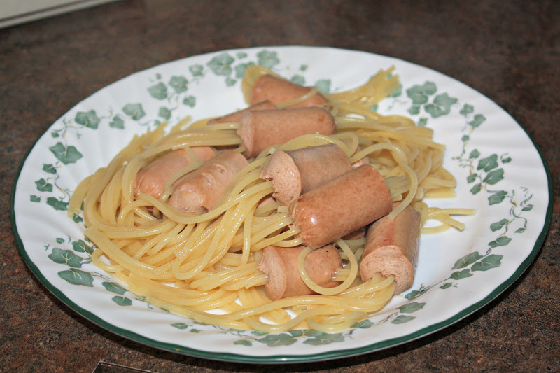 Real Life Spaghetti in hot dogs
