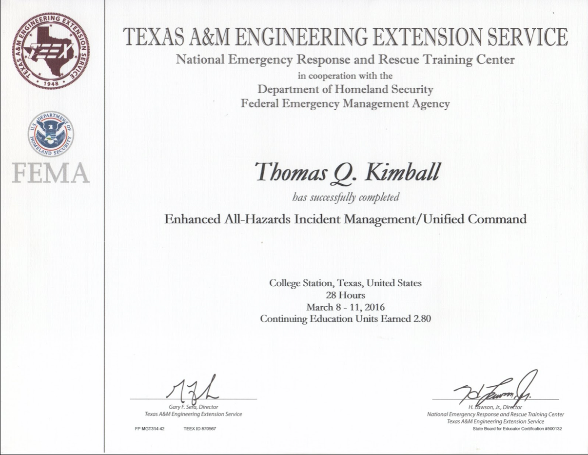 TEEX MGT-314 Enhanced All-Hazards Incident Management/Unified Command