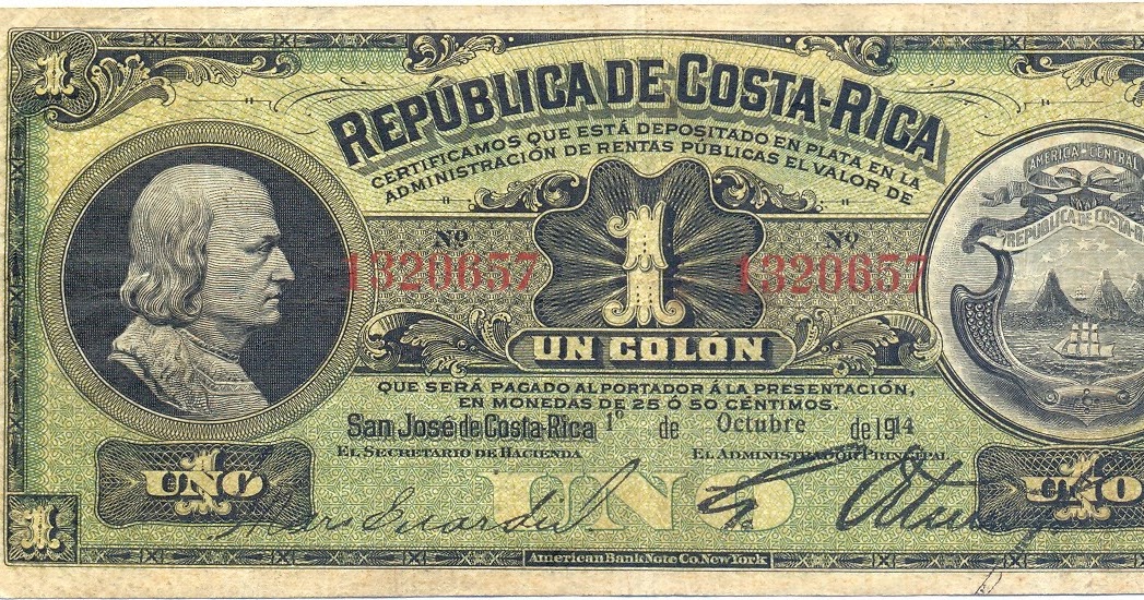 Costa Rica 1 Colon Silver Certificate banknote 1914World Banknotes
