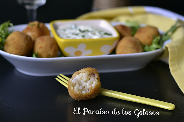 Arancini Con Alcachofas,jamón Y Salsa De Queso
