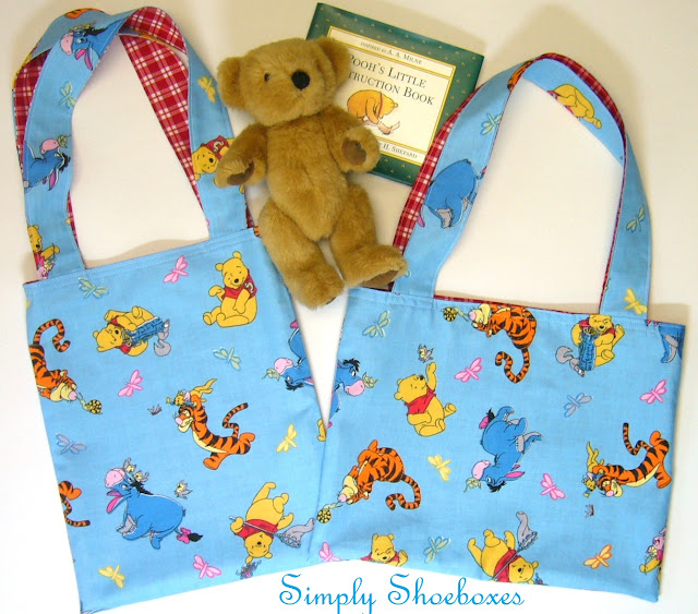Winnie the Pooh fat quarters library bags.
