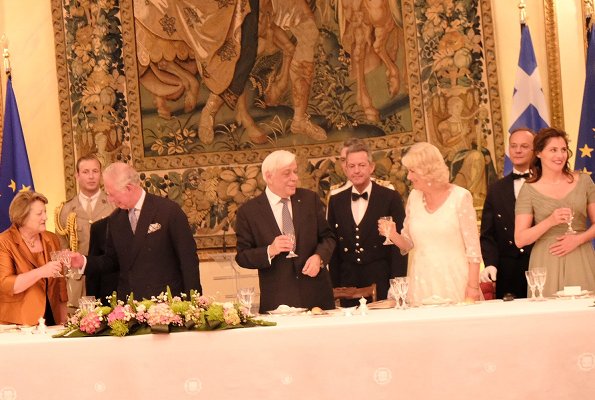 Prince Charles, the Duchess of Cornwall, President Prokopis Pavlopoulos, Vlassia Pavlopoulou, Alexis Tsipras and Betty Baziana