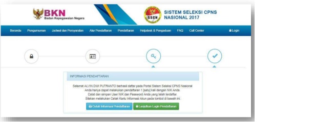 Halaman Berhasil Daftar di Portal SSCN 2017 Halaman Berhasil Daftar di Portal SSCN 2017