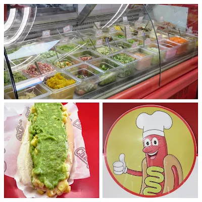 Why visit Santiago: collage of a completo at Charly dog