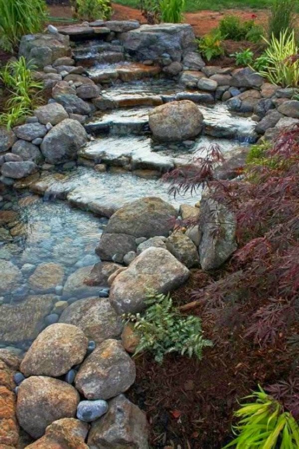 A relaxing garden and backyard waterfalls