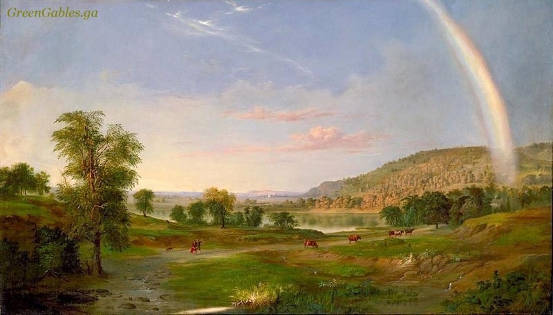 Landscape with Rainbow Rainbow and summer meadow