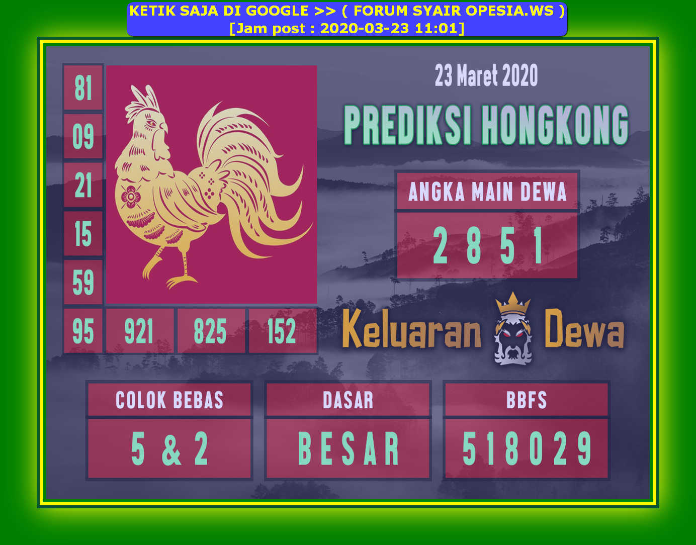 Kode Syair Hongkong 23 Maret 2020 Forum Syair Togel Hongkong Singapura Sydney