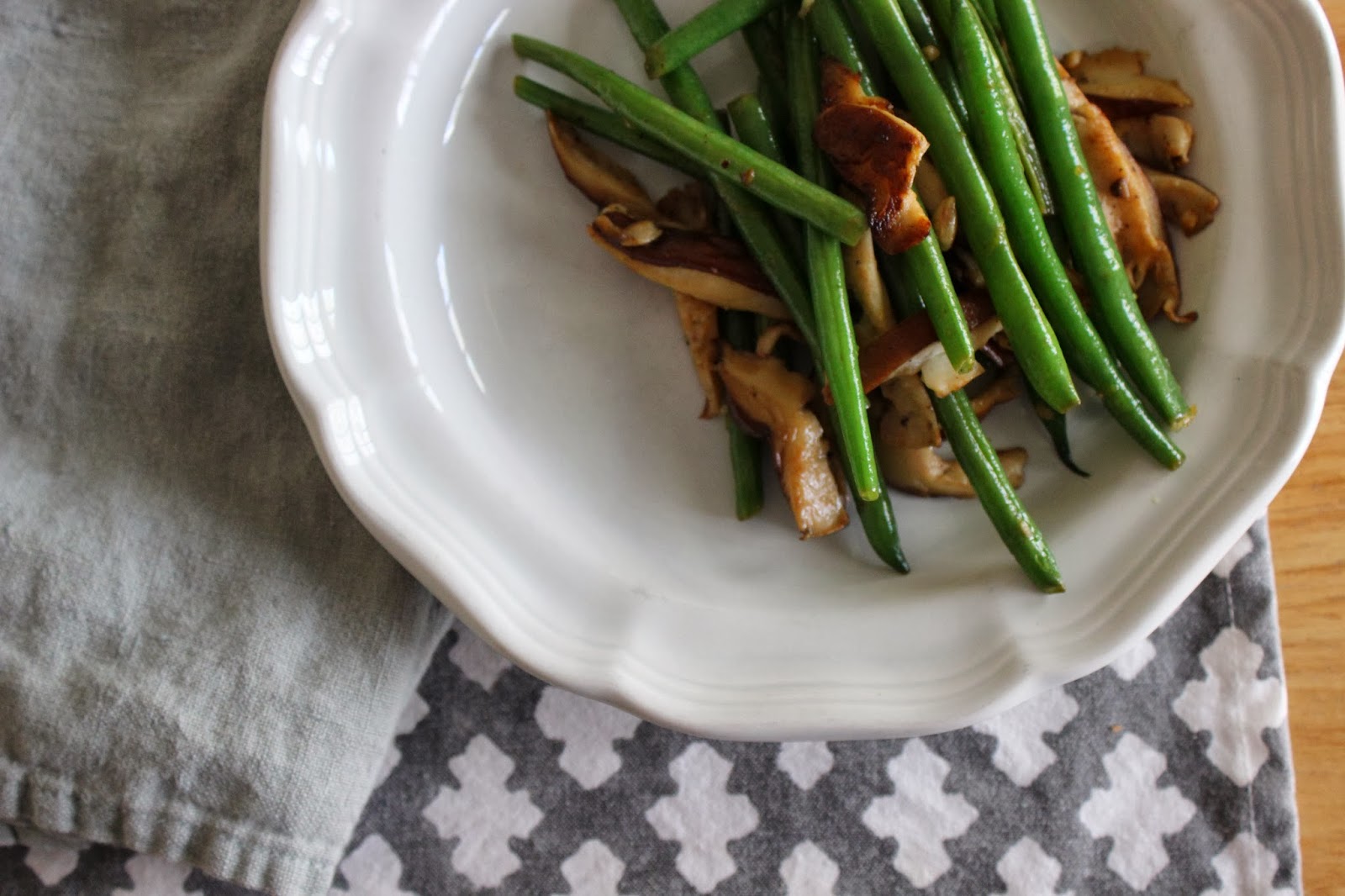green beans and shiitake mushrooms with warm vinaigrette
