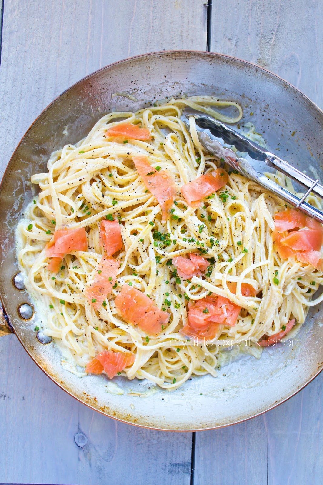 My Little Expat Kitchen Smoked salmon linguine with crème fraîche and lime