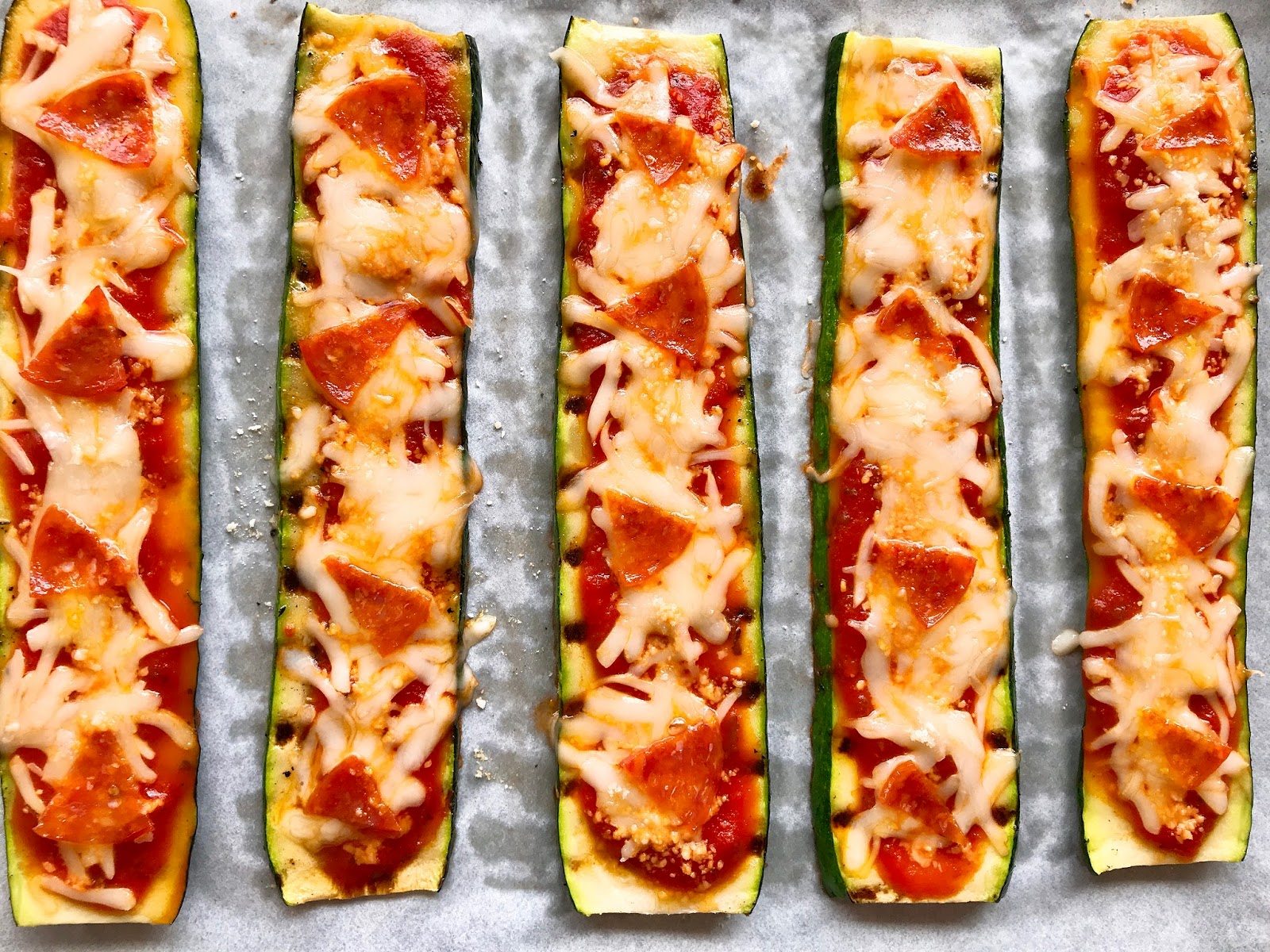 Grilled Zucchini Pepperoni Pizzas